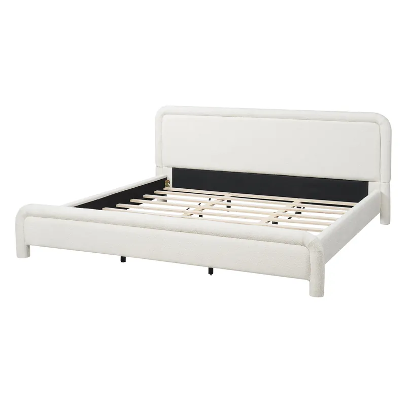 Upholstered Platform Bed Frame With Curved Headboard, Wood Slats Support - Artistry At Home