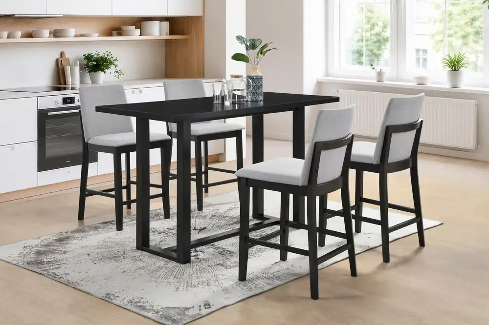 Brookside Modern Walnut & Gray Counter Height 5-Piece Dining Set