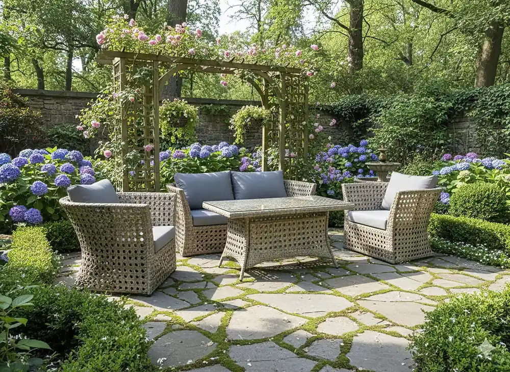 4-Piece Outdoor Wicker Conversation Patio Set with Sofa, 2 Chairs & Glass-Top Table