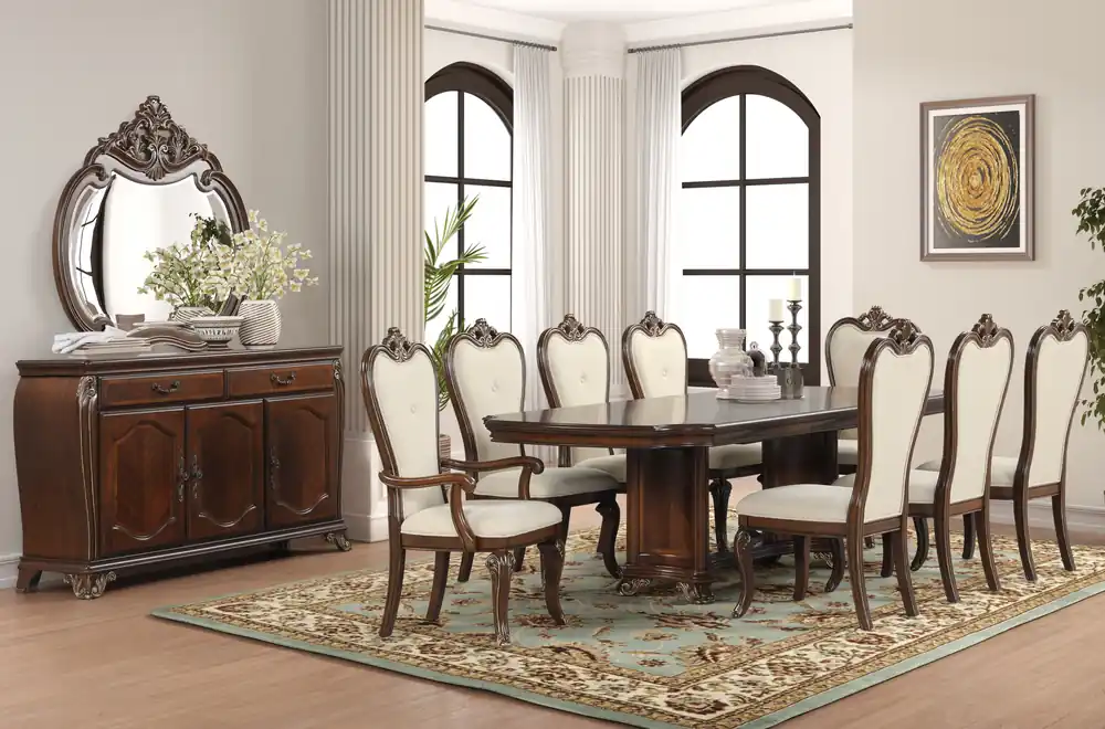 Traditional Sideboard / Buffet Cabinet with Ornate Mirror (Cherry) - Mollai Collections