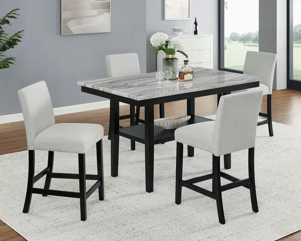 Marbel 5Pk Faux Marble Counter Height Dining Set - Crown Mark-2