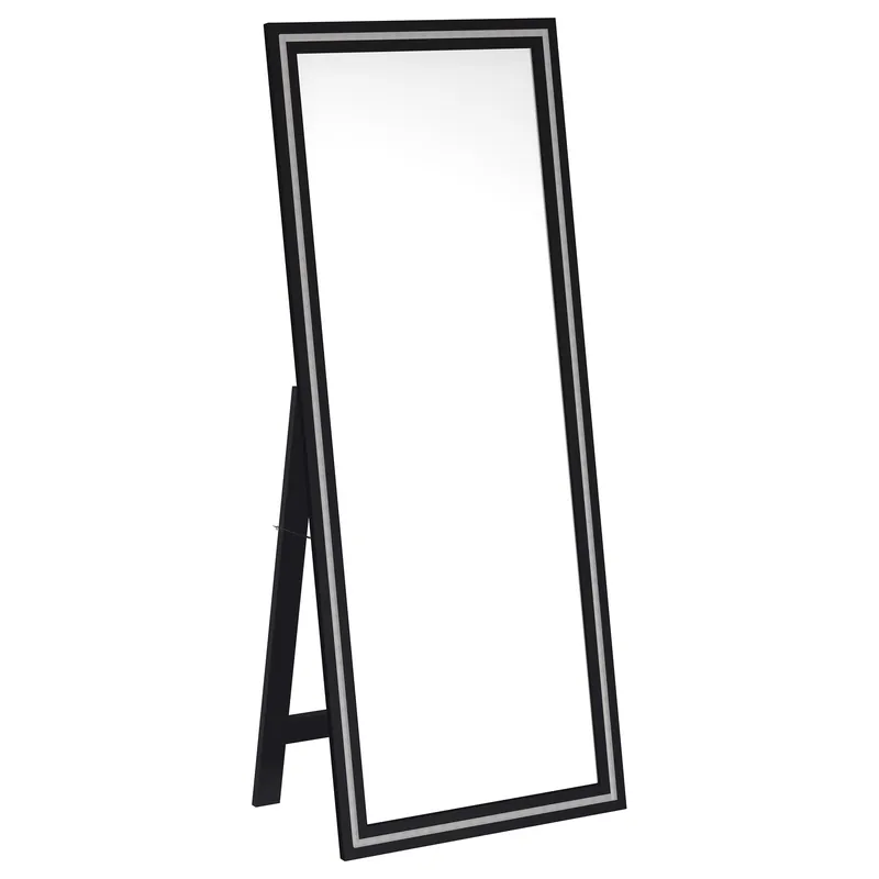 Windrose 28 x 67 Inch Tempered LED Standing Mirror Black - Coaster Furniture