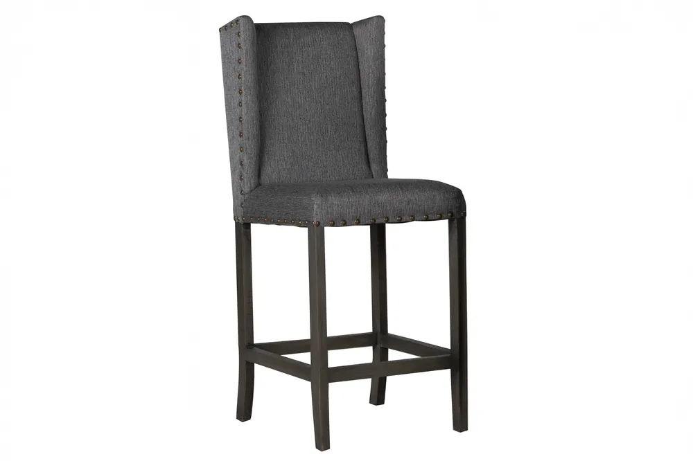Gray Upholstered Wingback Bar Stool with Nailhead Trim - Mollai Collections