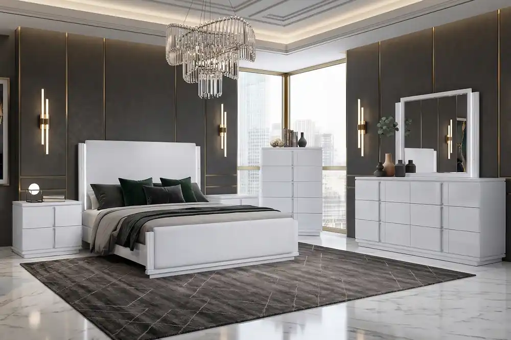 White Modern Bedroom Nightstand with USB Port - Mollai Collections