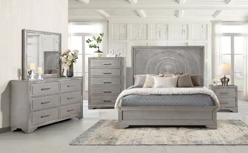 Antique Grey Decorative Tile 6 Piece Bedroom Set - Mollai Collections