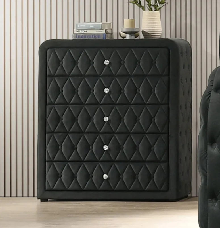 Black Velvet 5-Drawer Chest