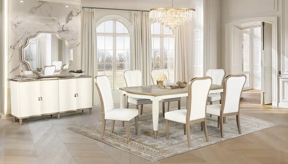 Pearl White & Champagne 7 Piece Dining Room Set - Mollai Collections