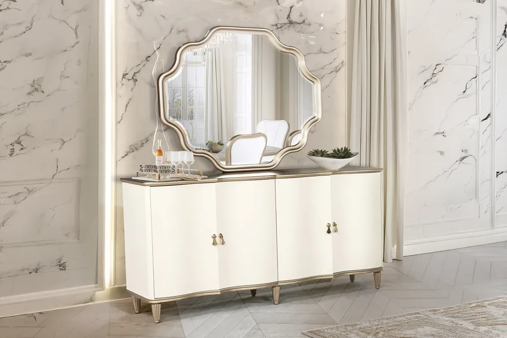 Pearl White & Champagne Sideboard Buffet Server - Mollai Collections