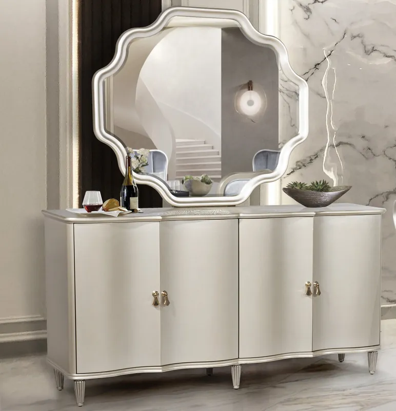 Glam Sideboard & Scalloped Mirror in Champagne Silver - Mollai Collections