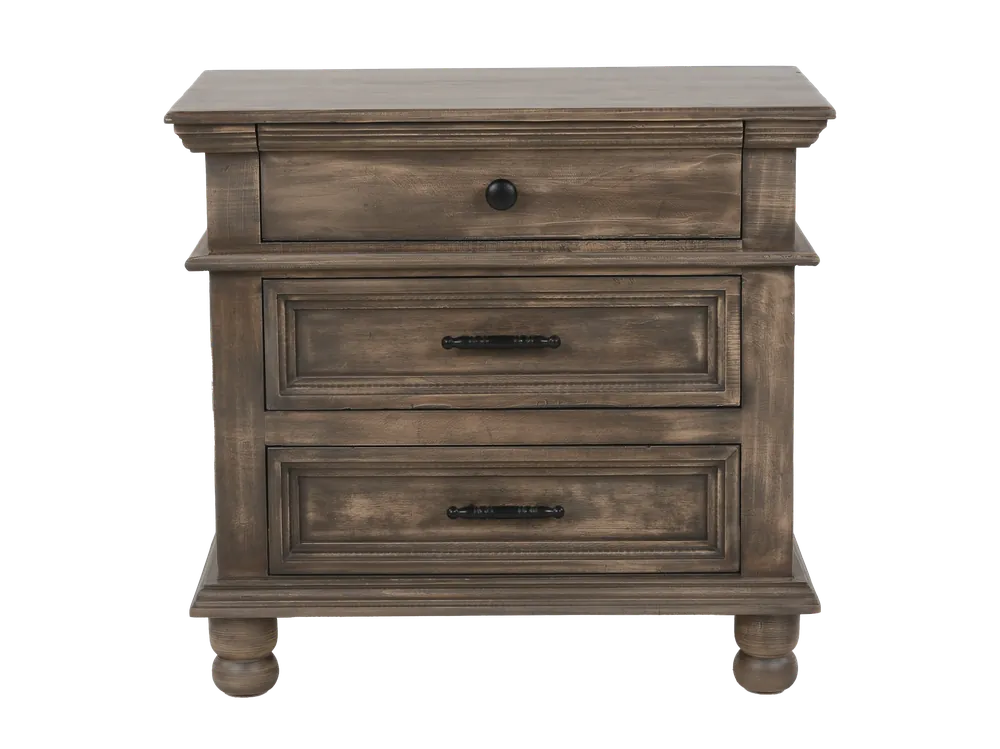 Rustic Brown 3-Drawer Nightstand