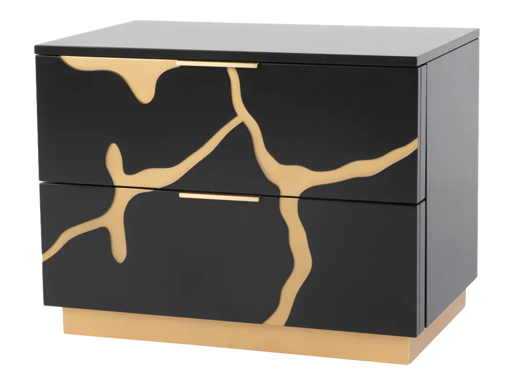 Black and Gold 2-Drawer Nightstand – Modern Luxury Bedside Table