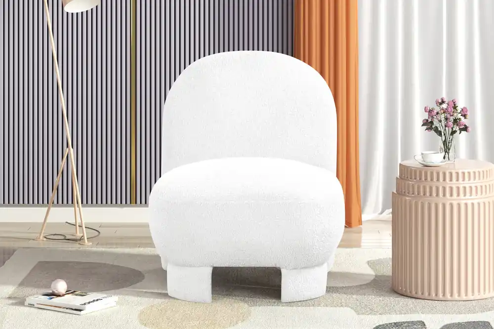 Beige Bouclé Modern Armless Accent Chair with Curved Back & Plush Seat - Sara Collections