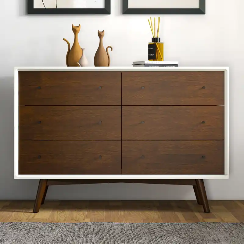 Dresser 6 Drawer - Dark Brown / White