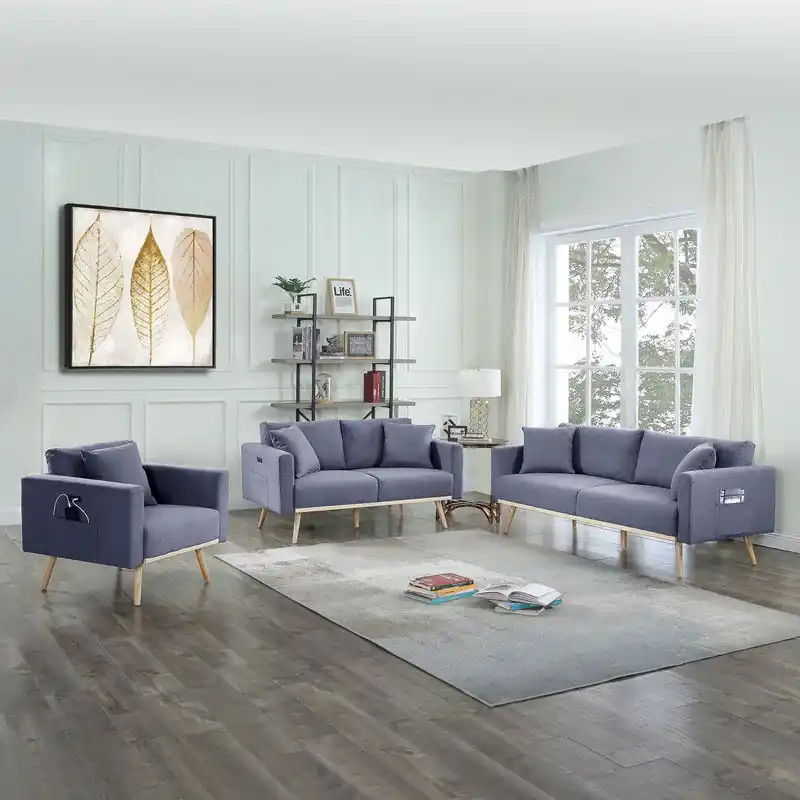 Easton - Fabric Living Room Set With USB Charging Ports Pockets And Pillows (Set of 2)