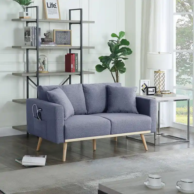 Easton - Fabric Loveseat With USB Charging Ports Pockets And Pillows