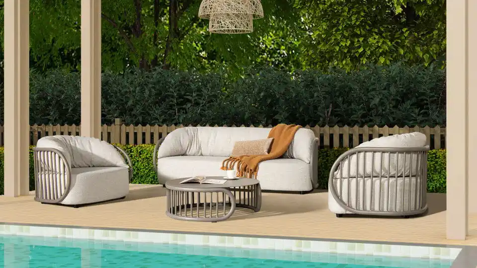 Harper - Indoor/Outdoor Modern Round Coffee Table - Geige Taupe Aluminum