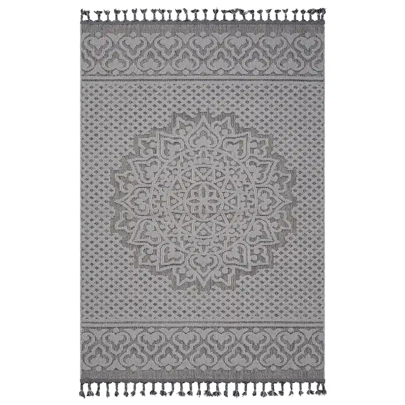 Guros - 4' X 6' Medallion Indoor / Outdoor Area Rug - Gray / White