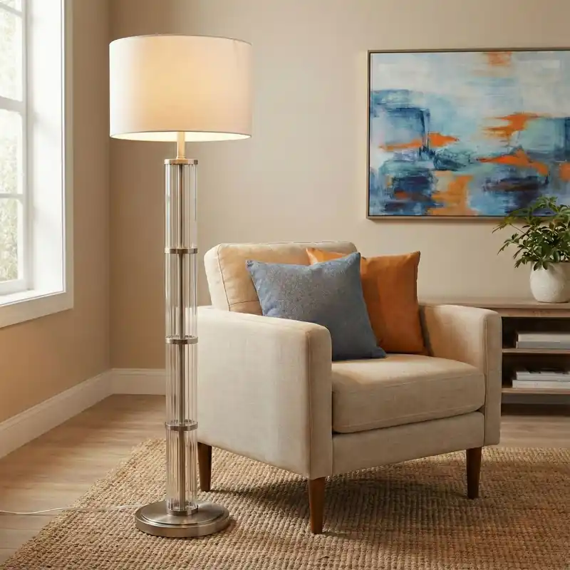 Nimbus - Floor Lamp With 3 Way Rotary Switch Clear Body Base - Silver Gray / White