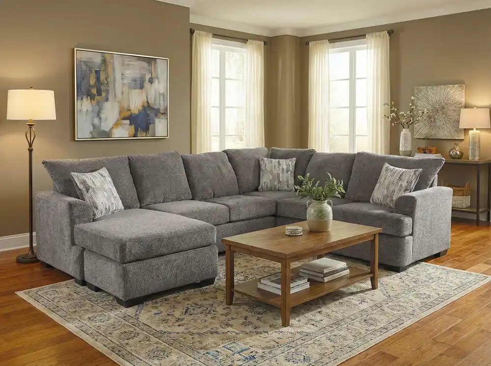 Logan Nickel Grey Sectional Sofa with Chaise - Sara Collections