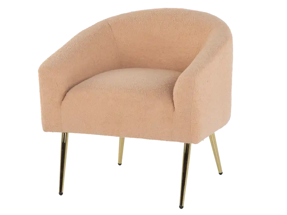 Light Brown Boucle Barrel Chair with Gold Metal Legs - Sara Collections