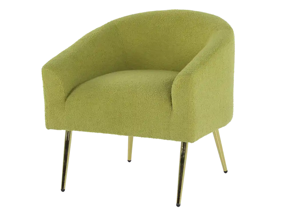 Light Green Boucle Accent Chair with Gold Metal Legs - Sara Collections
