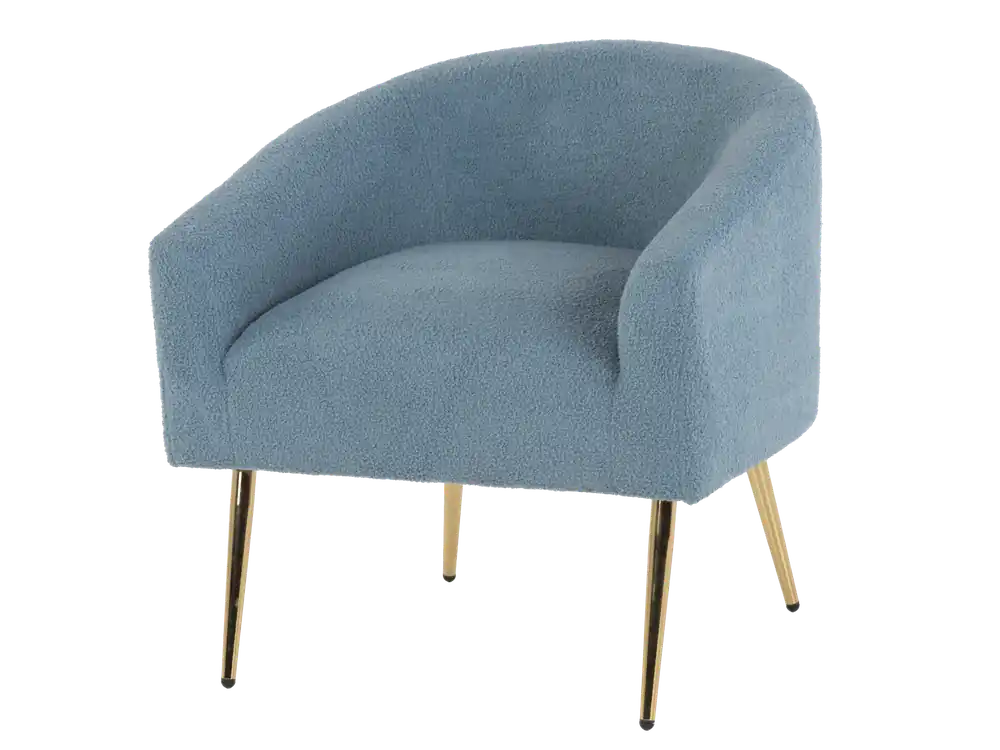 Blue Boucle Barrel Accent Chair with Gold Metal Legs - Sara Collections