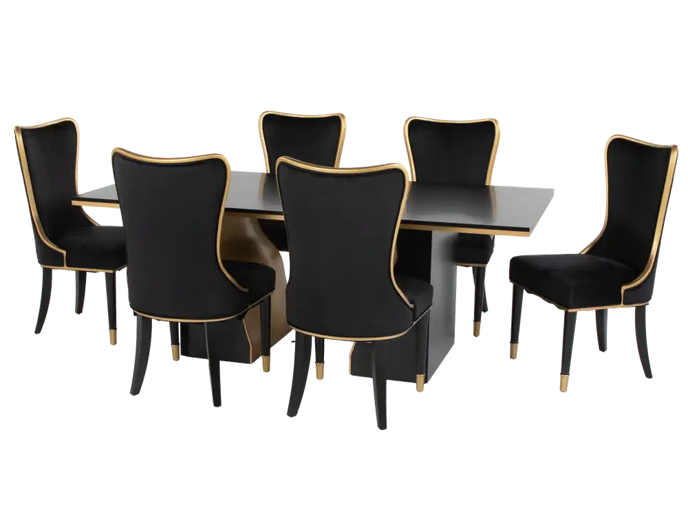 7 Piece Modern Black and Gold Dining Set - Mollai Collections
