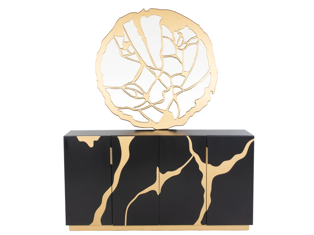 Modern Black and Gold Sideboard Buffet with Artistic Mirror - Mollai Collections