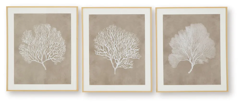 Hendridge - Wall Art Set (Set of 3) - Taupe / White