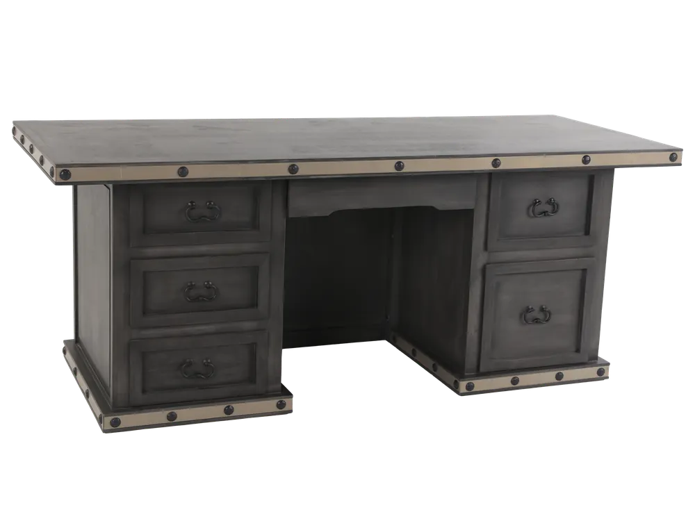 Industrial Gray Executive Desk with Metal Trim and Drawers - Mollai Collections