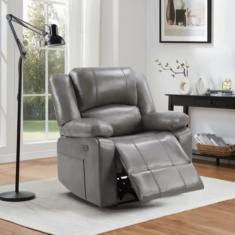 Contemporary Gray Dual Power Recliner w/ Power Headrest & Power Footrest - Sara Collections