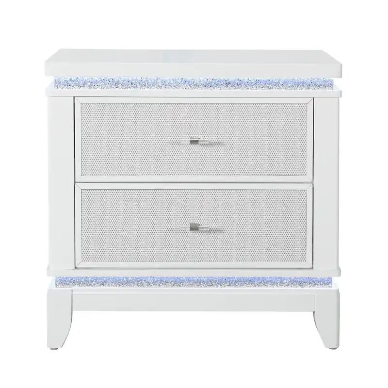 Adalid - Nightstand With Glittered Drawer Front And LED Lighting - White