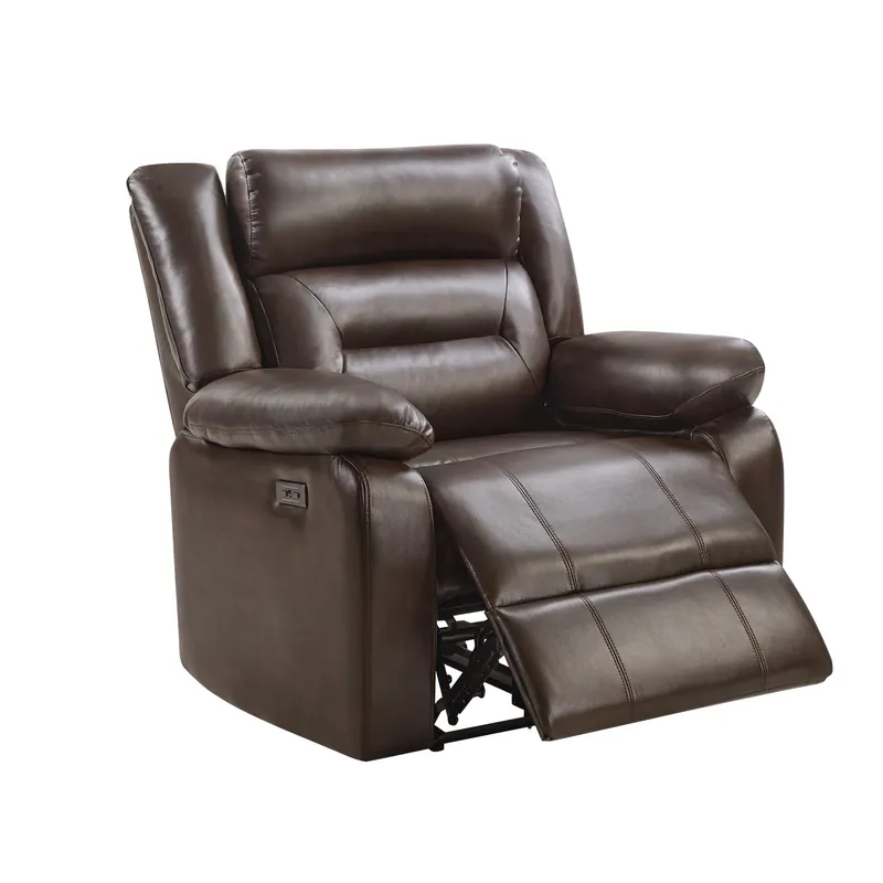 Brown Power Recliner Chair with Pillow Armrests and Plush Backseat - Sara Collections