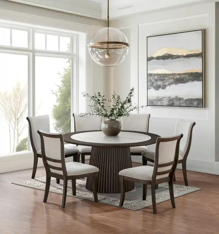 Dark Walnut Round Pedestal 7-Piece Dining Set