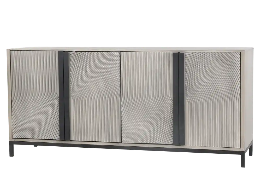 Modern Gray 4-Door Sideboard with Textured Wave Design
