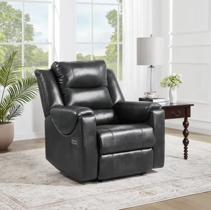 Dark Gray Dual Power Recliner with Power Headrest - Sara Collections