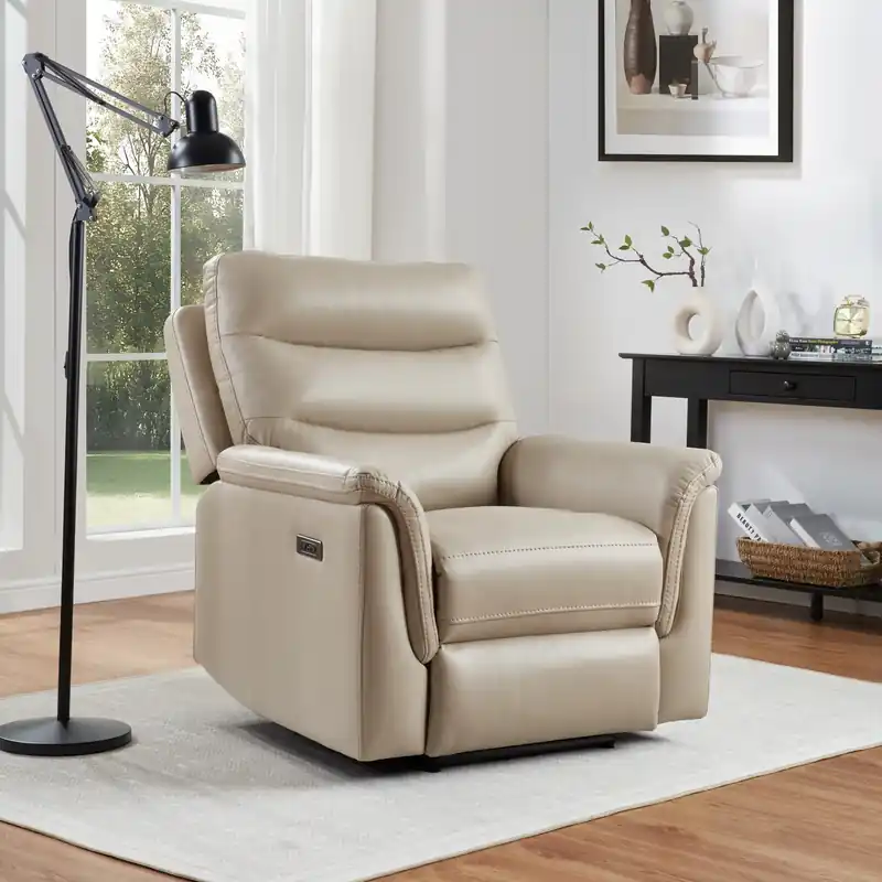 Beige Dual Power Recliner with Power Headrest & Footrest - Sara Collections