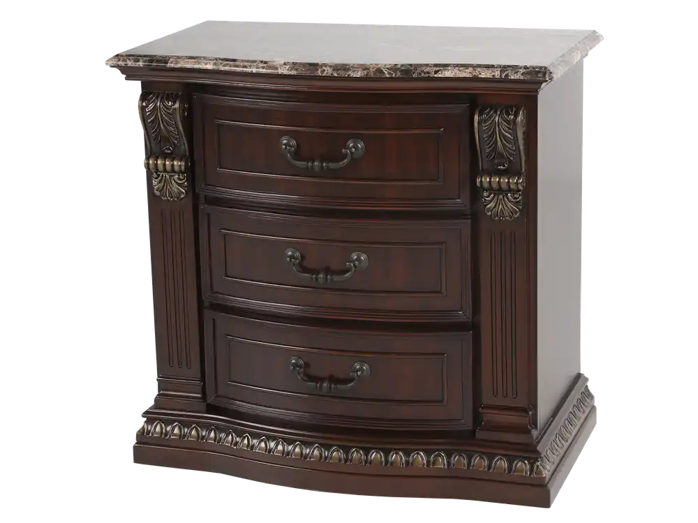 Cherry 3-Drawer Nightstand with Cherry Marble Top