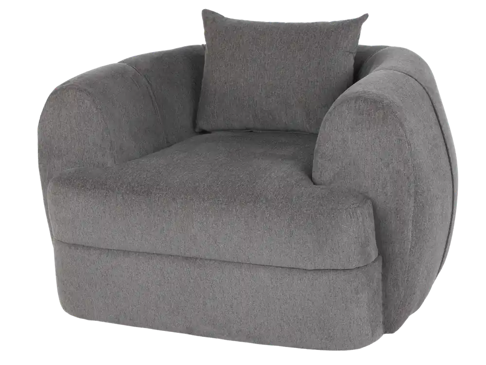 Dark Grey Barrel Swivel Chair with Lumbar Support Pillow - Sara Collections