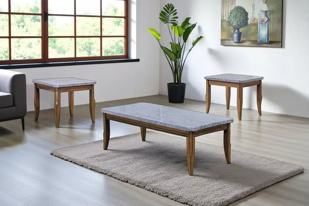Transitional 3-Piece Coffee Table Set with Gray Faux-Marble Tops