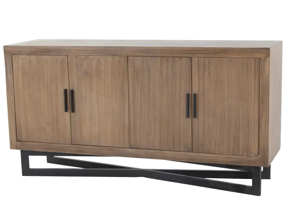 Modern Wood 4-Door Sideboard with Black Metal Base