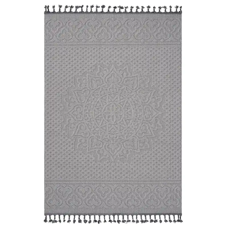 Guros - 6' X 9' Medallion Indoor / Outdoor Area Rug - White / Ivory
