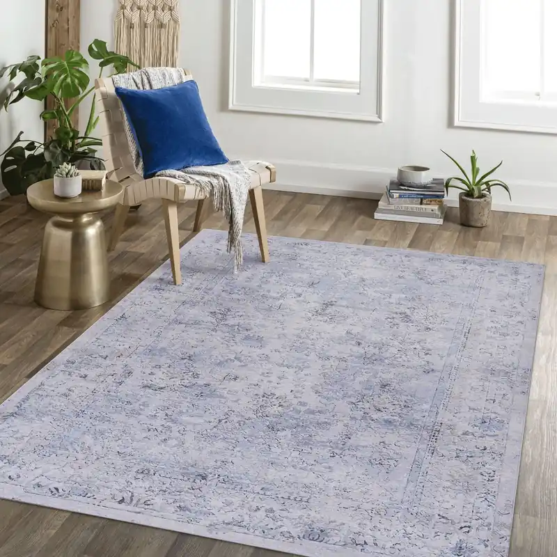 Maval - 8' X 10' Washable Area Rug - Blue / Cream