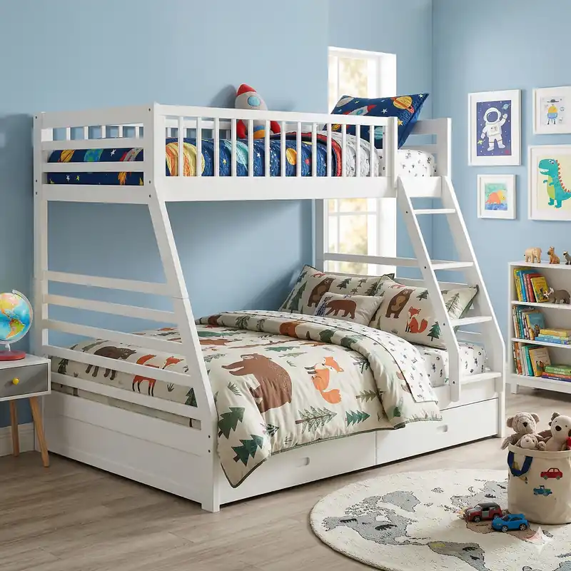 White Twin Over Full Bunk Bed with Storage Drawers - Mollai Collections