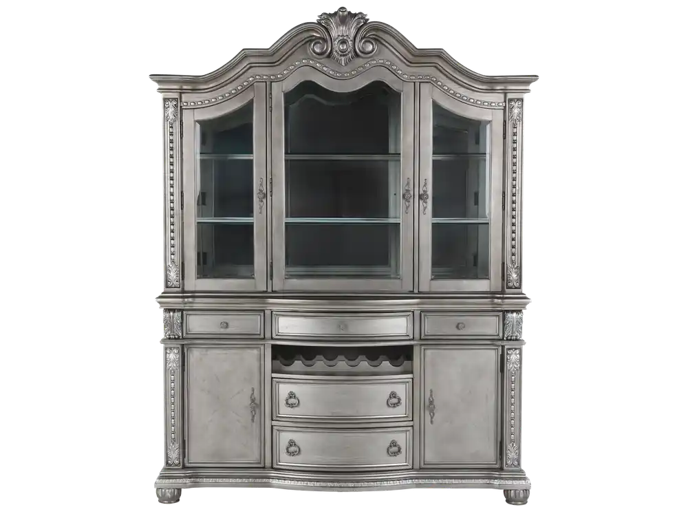 Grey Traditional Buffet & Hutch with LED Lighting & Wine Storage - Mollai Collections