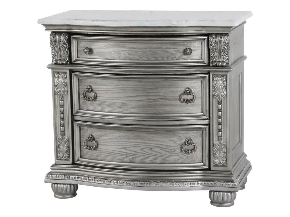 Cavalier Nightstand with Marble Top – Gray Finish - Mollai Collections