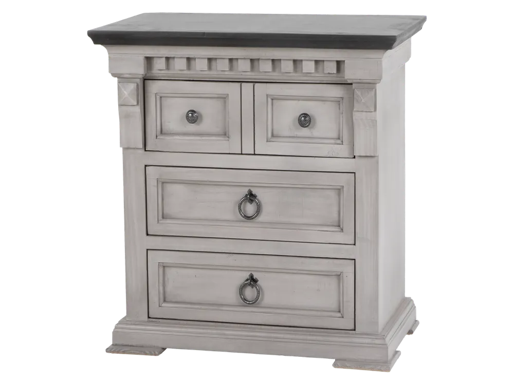 Mission Crest Rustic Farmhouse Two-Tone Nightstand – Weathered Gray/White with Dark Top