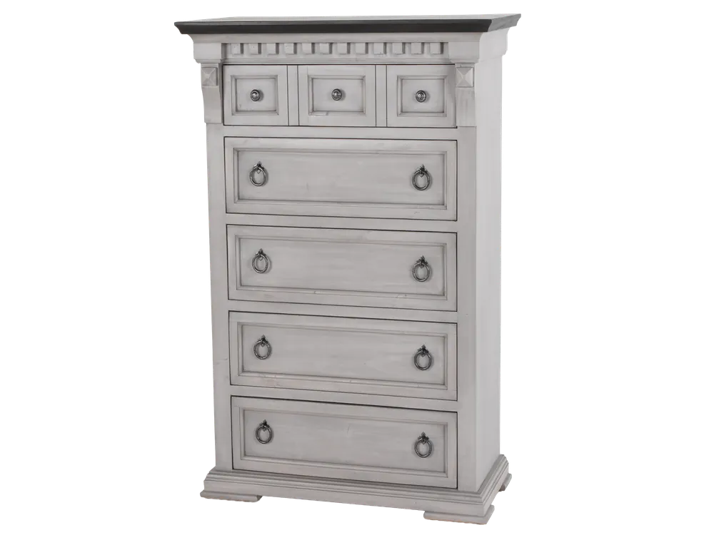 Mission Crest Rustic Farmhouse Two-Tone Chest – Weathered Gray/White with Dark Top