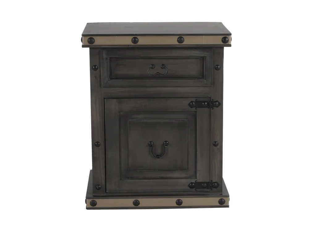 Charcoal Gray Rustic Industrial Nightstand with Drawer & Cabinet Storage - Mollai Collections