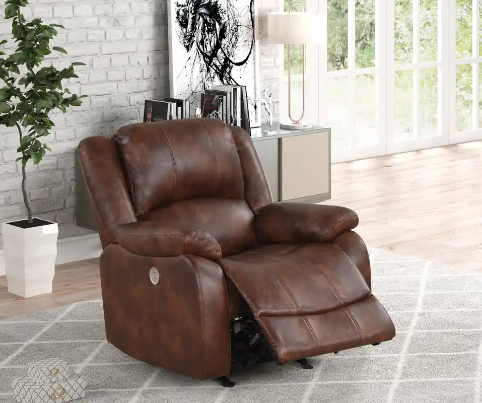 Red Brown Air Leather Power Rocker Recliner with USB Charging - Sara Collections